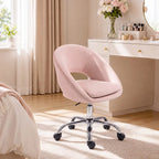 Velvet Desk Chair, Modern Office Chair with Height-Adjustable, Wheels, for Home Study Bedroom, Pink