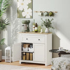 Sideboard Storage Cabinet, Modern Kitchen Cupboard with Adjustable Shelf, Drawer and Double Doors, Cream White