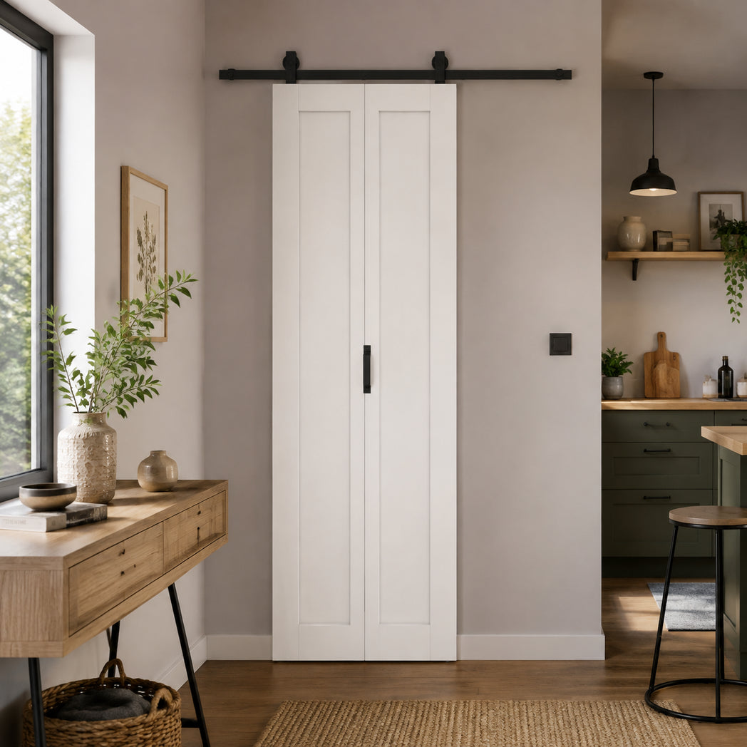 Slide Door, 70cm Modern Sliding Door Set Kit with Steel Rail, White
