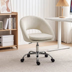 Velvet Desk Chair, Modern Office Chair with Height-Adjustable, Wheels, for Home Study Bedroom, Cream