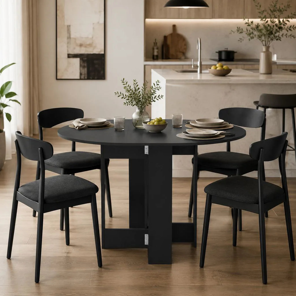 Folding Dining Table, Drop-Leaf Table with Foldable Leaves for Small Spaces, Kitchen, Dining Room, Black