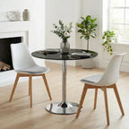 Round Bar Table, Modern Dining Table with Tempered Glass Top and Steel Frame for 4, 70 x 70 x 75.5cm, Black