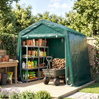 Outsunny 8 x 6.5 ft Outdoor Garden Storage Shed, Waterproof Bike Tent with Double Roll-up Zipper Door for Garden Tools, Green