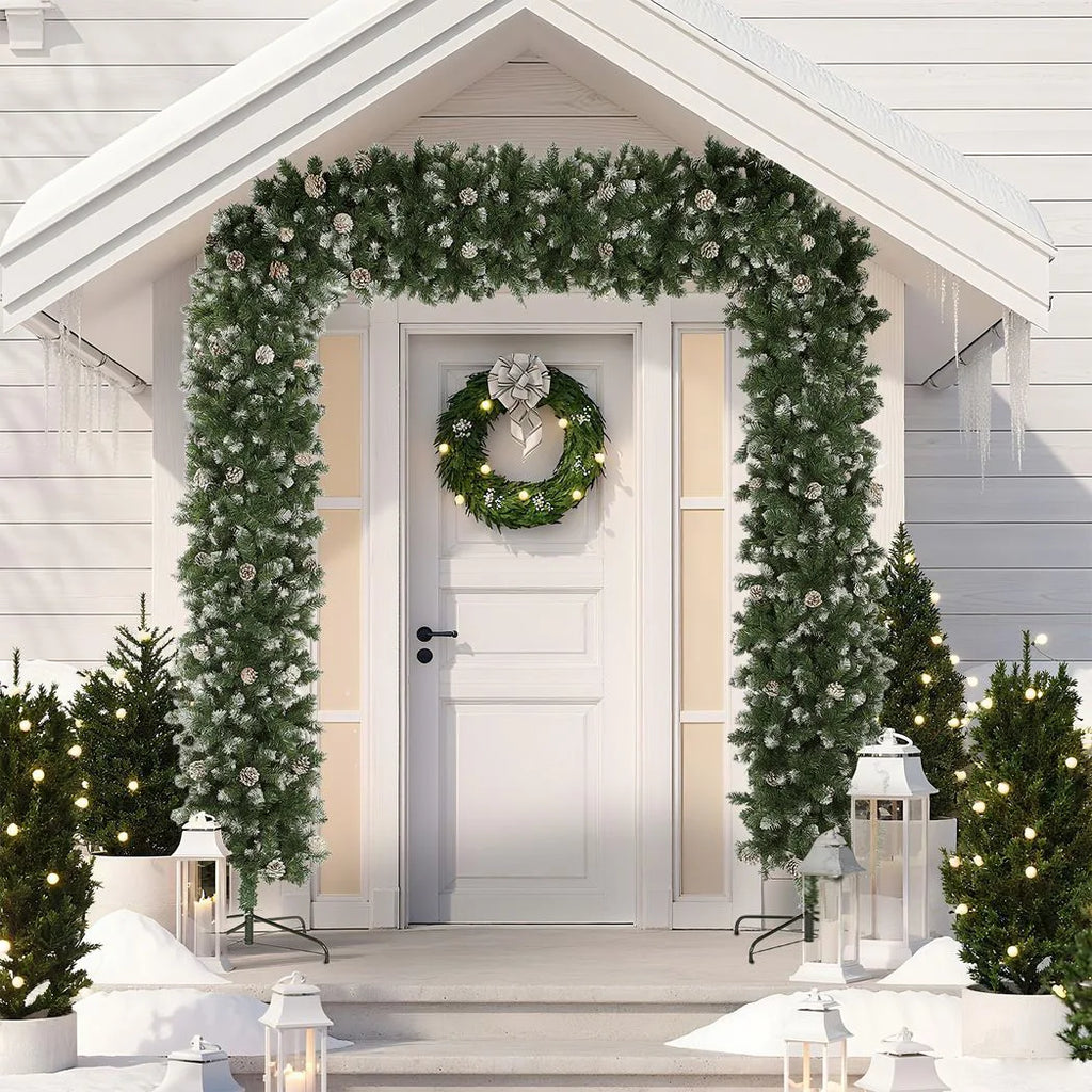 8.2 ft Snow Frosted Christmas Tree Arch, Christmas Arch Doorway Decor with 2100 Tips and 96 Pinecones, Artificial Xmas Tree with Metal Stand for Indoor, Green