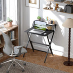 70 cm Folding Computer Desk with Monitor Shelf - Black