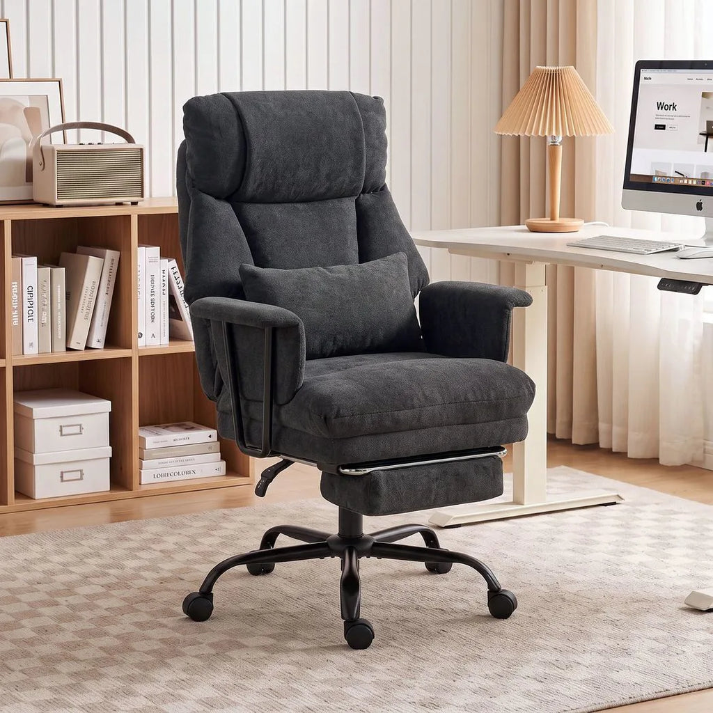 Office Chair, 180kg Heavy Duty Linen Computer Desk Chair with Lumbar Support, Wide Seat, Spring Cushion, Black