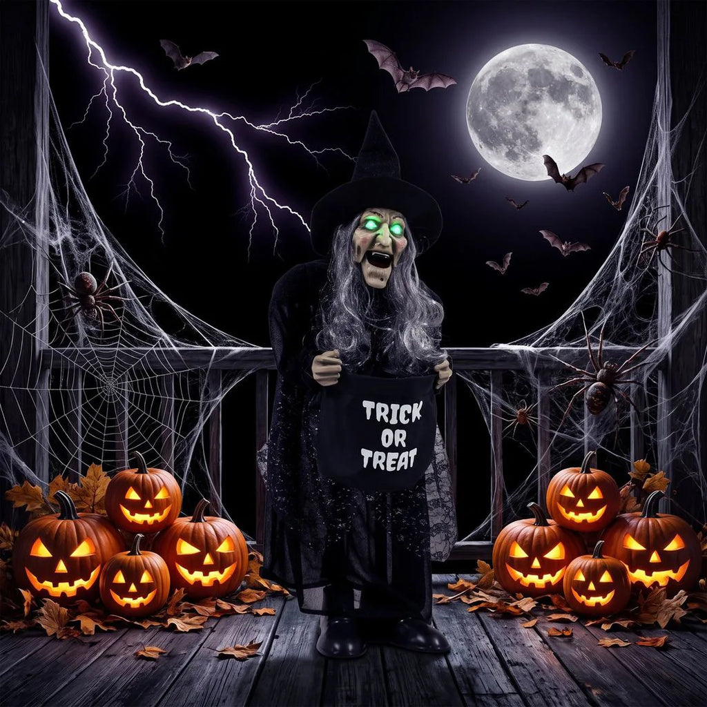 Animated Halloween Witch with Light-Up Eyes — 94cm