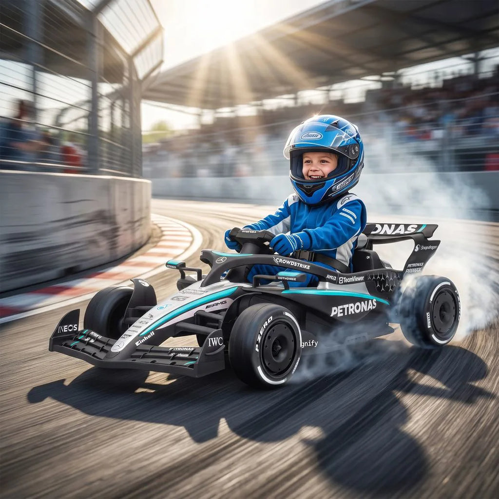 AIYAPLAY Licensed Mercedes-AMG PETRONAS F1 12V Electric Go Kart for Kids with Remote, Rear Suspension, Soft Start and 3 Speeds