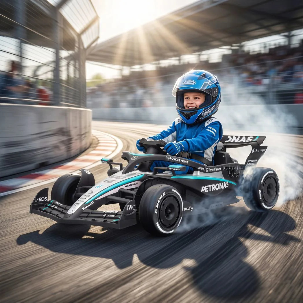 AIYAPLAY Licensed Mercedes-AMG PETRONAS F1 12V Electric Go Kart for Kids with Remote, Rear Suspension, Soft Start and 3 Speeds