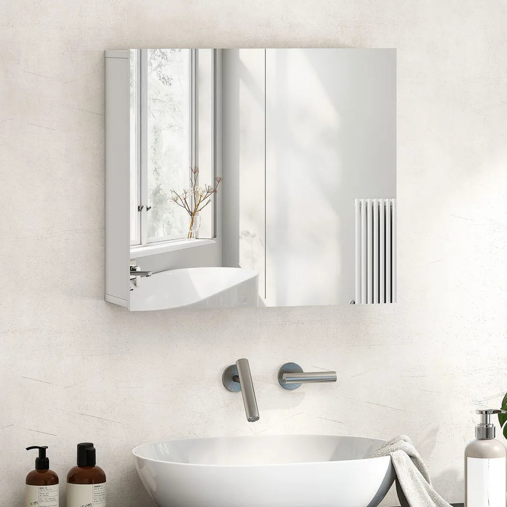 Double-Door Bathroom Mirror Cabinet - White