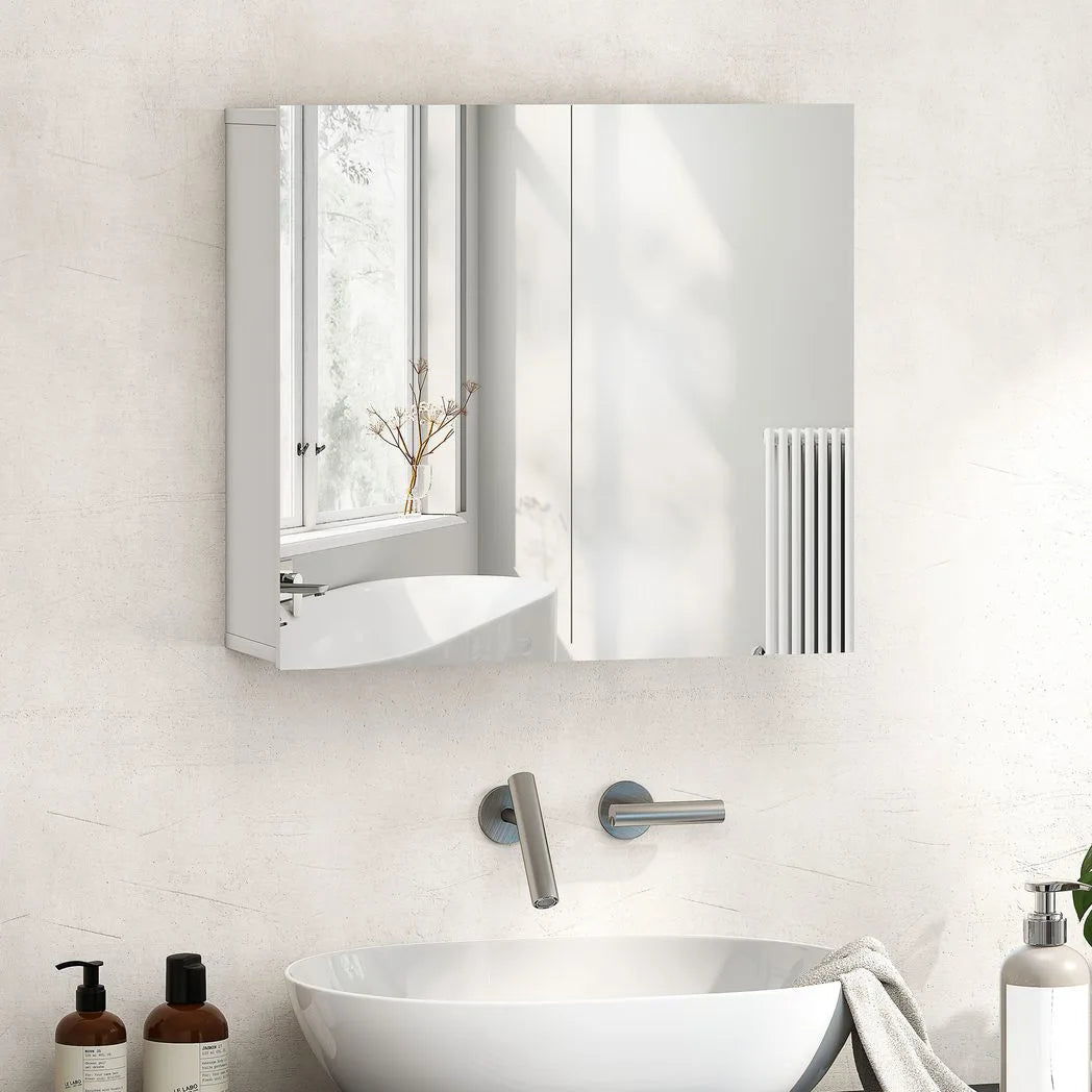 Double-Door Bathroom Mirror Cabinet - White