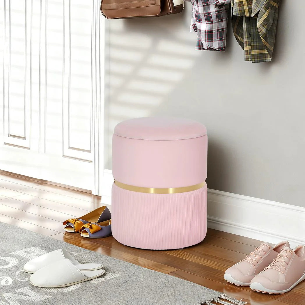 Velvet-Feel Storage Ottoman - Pink
