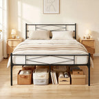 5ft King Bed Frame with Headboard and Footboard, Metal Platform Bed Frame with 32 cm Underbed Storage, Black