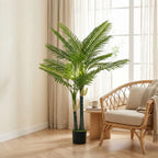 Artificial Palm Tree with 16 PEVA Leaves, 150cm Decorative Artificial Plant with Pot and Moss Effect, Green