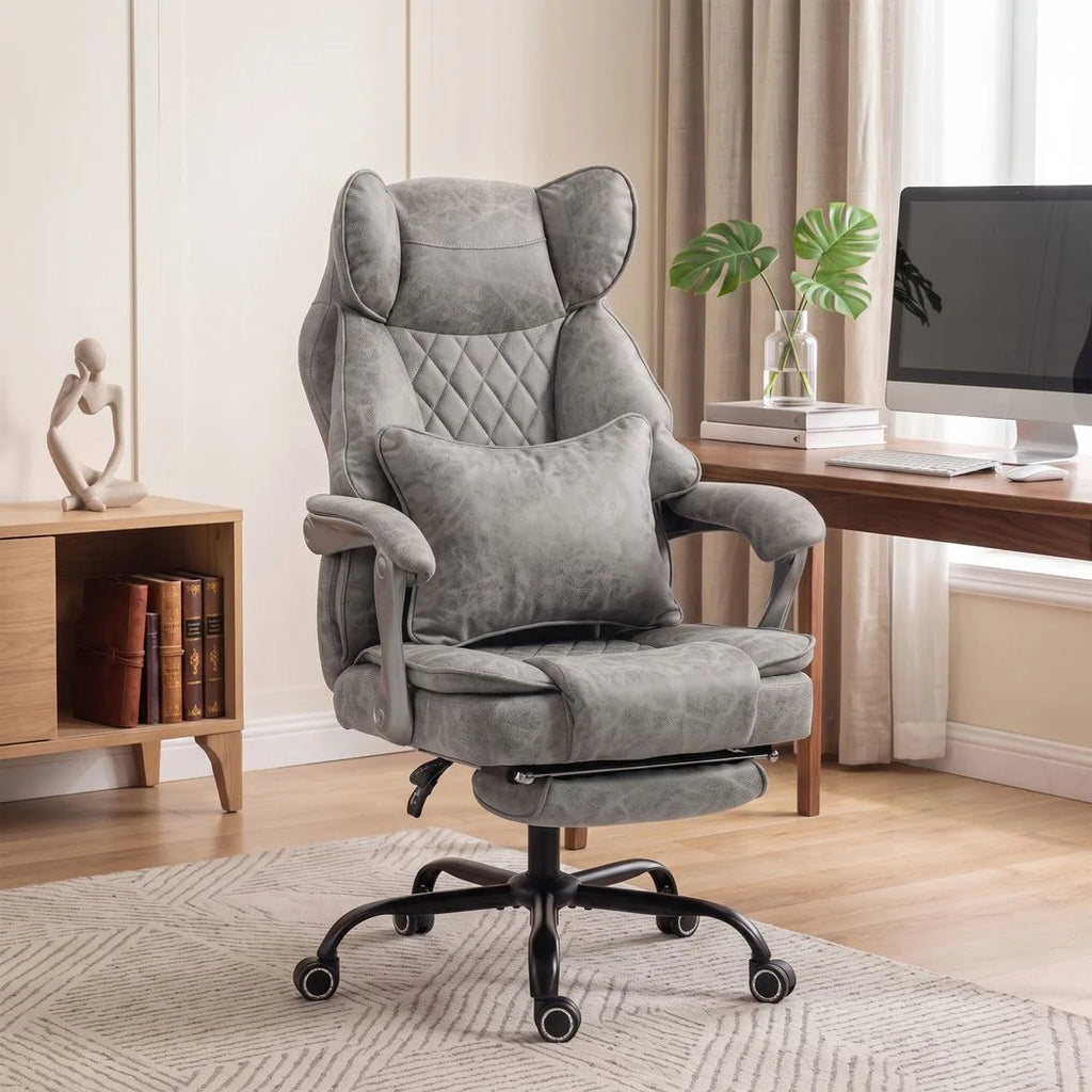 Executive Office Chair, Leathaire Big and Tall Office Chair 180 kg with Wide Seat, Reclining, Lumbar Support, Grey