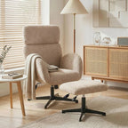 Swivel Armchair and Footstool Set, Height Adjustable Accent Chair with Adjustable Headrest, Rocking Function, Light Brown