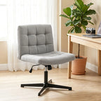 Armless Office Chair, Cross Legged Linen Computer Desk Vanity Chair with Wide Seat, Rocking Function, Grey