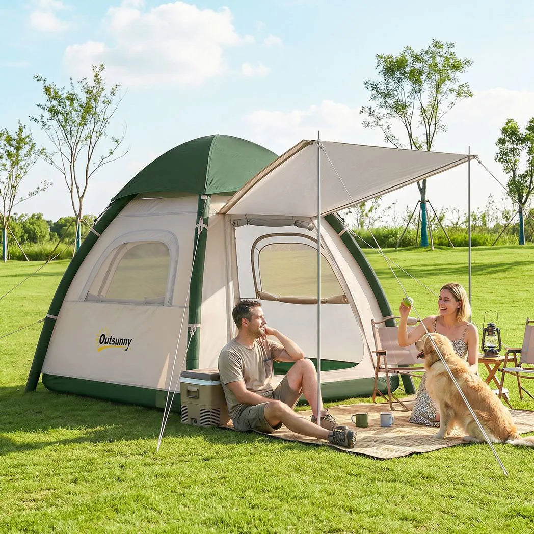Outsunny Inflatable Camping Tent with Rainfly, 2-3 Man Air Tent 3000mm Waterproof Blow Up Tents, Beige