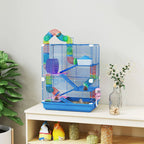 PawHut 5 Tier Hamster Cage Carrier Habitat with Exercise Wheels, Tunnel, Blue
