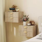 Modern Floating Nightstands Set of 2, Wall Mounted Bedside Tables with 2 Drawers, Oak
