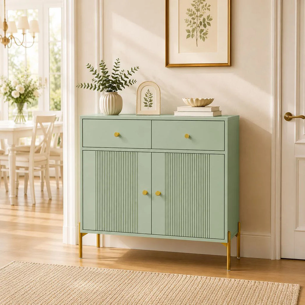 Modern Sideboard, Sideboard Storage Cabinet with 2 Drawers and Adjustable Shelf for Living Room, Light Green