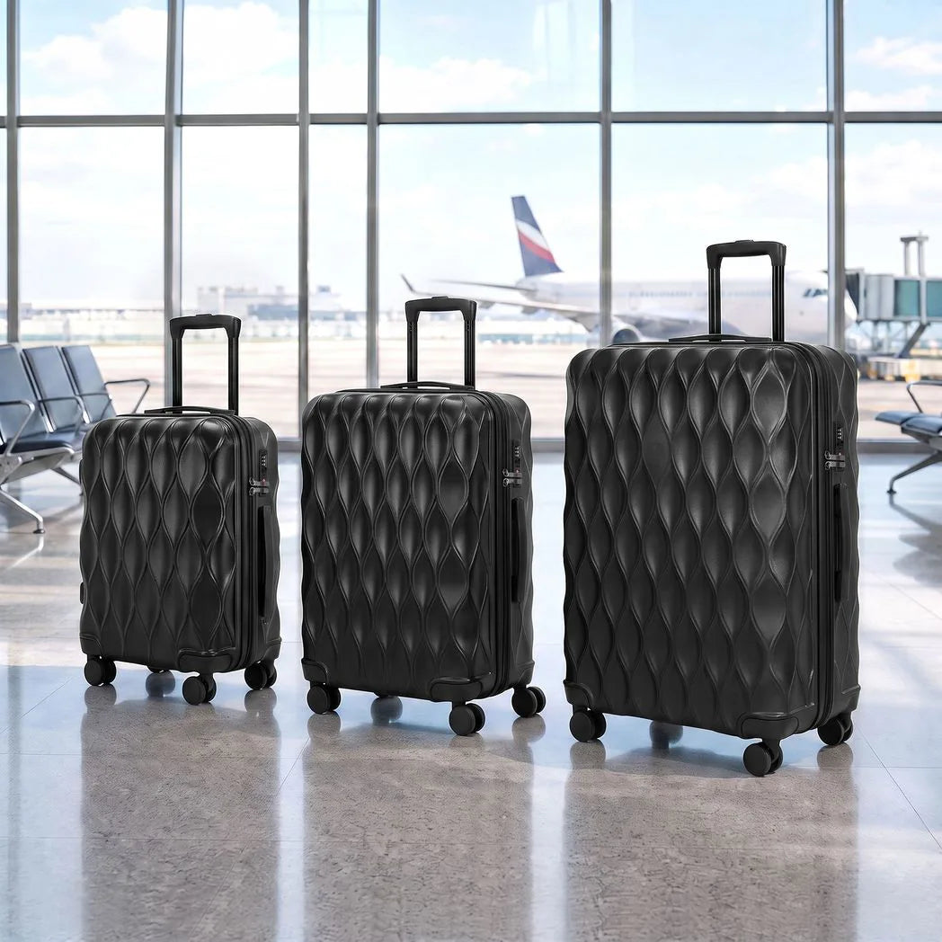 3-Piece Suitcase Set, Hard Shell Carry On & Checked Luggage Set with TSA Lock, 20/24/28 Inch, Black