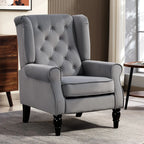 Wingback Accent Chair, Retro Upholstered Button Tufted Occasional Chair for Living Room and Bedroom, Light Grey