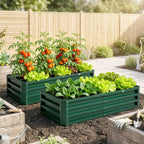 Outsunny Set of 2 Raised Beds for Garden, Galvanised Outdoor Planters for Herbs Vegetables, Use for Patio Balcony, Green