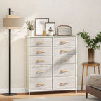 Chest of Ten Fabric Drawers - Natural Wood Finish