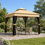 Outsunny 3 x 3 m Outdoor Garden Gazebo with Post Shelves, UPF50 Double Roof Patio Permanent Pavilion, Brown