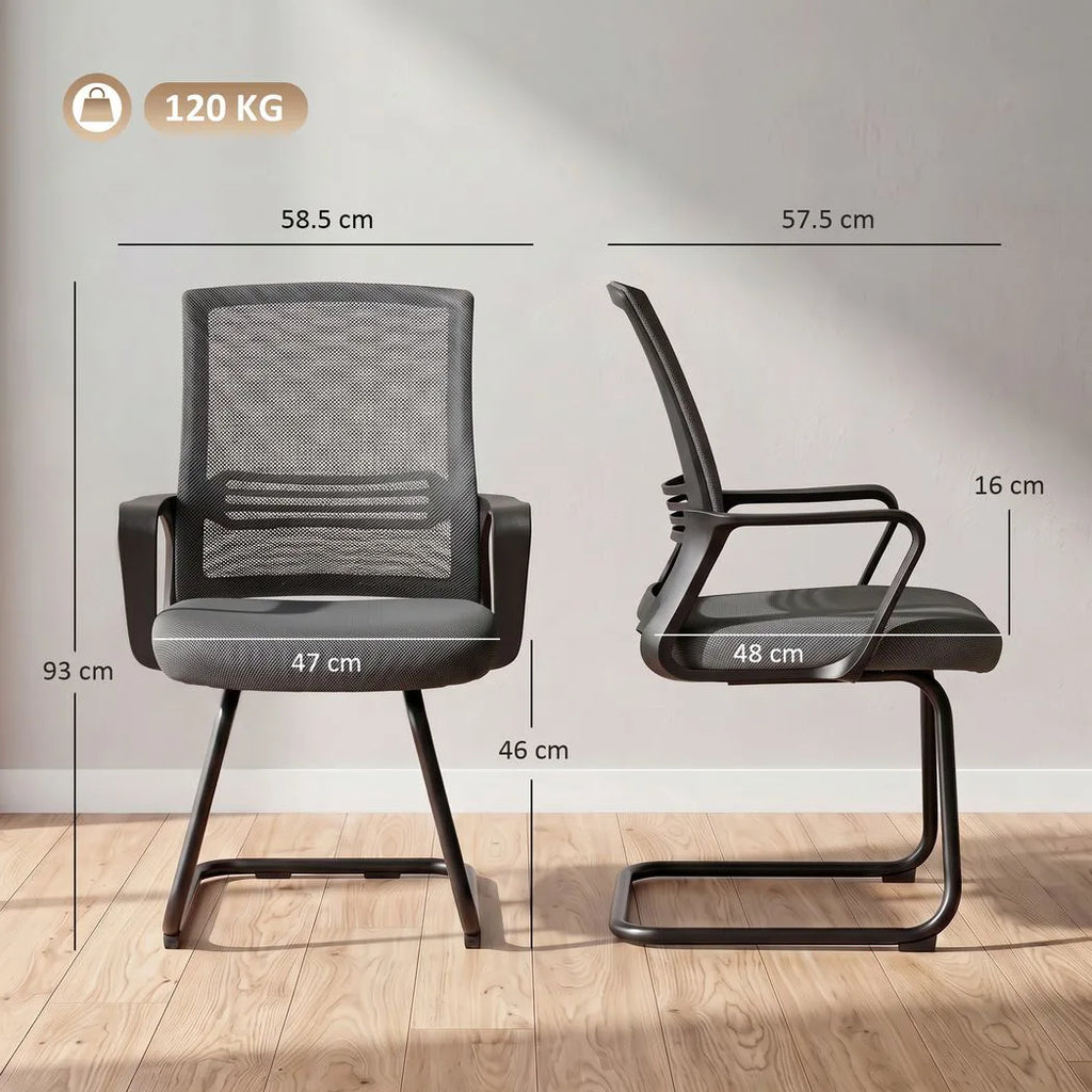 Padded Meeting Office Chair, Ergonomic Desk Chair No Wheels with Sled Base for Bedroom, Waiting, Reception, Dark Grey