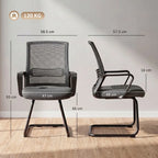 Padded Meeting Office Chair, Ergonomic Desk Chair No Wheels with Sled Base for Bedroom, Waiting, Reception, Dark Grey