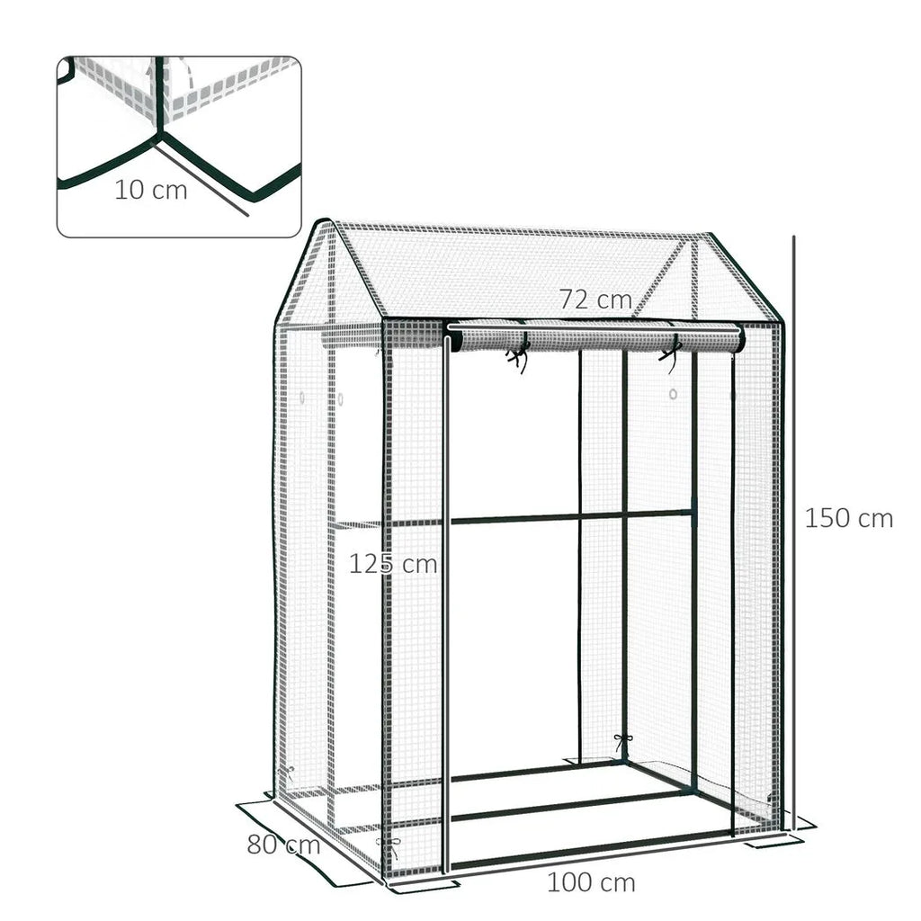 Outsunny Green House, Mini Greenhouse with 2 Roll-up Doors, Vent Holes and Reinforced Cover, 100 x 80 x 150cm