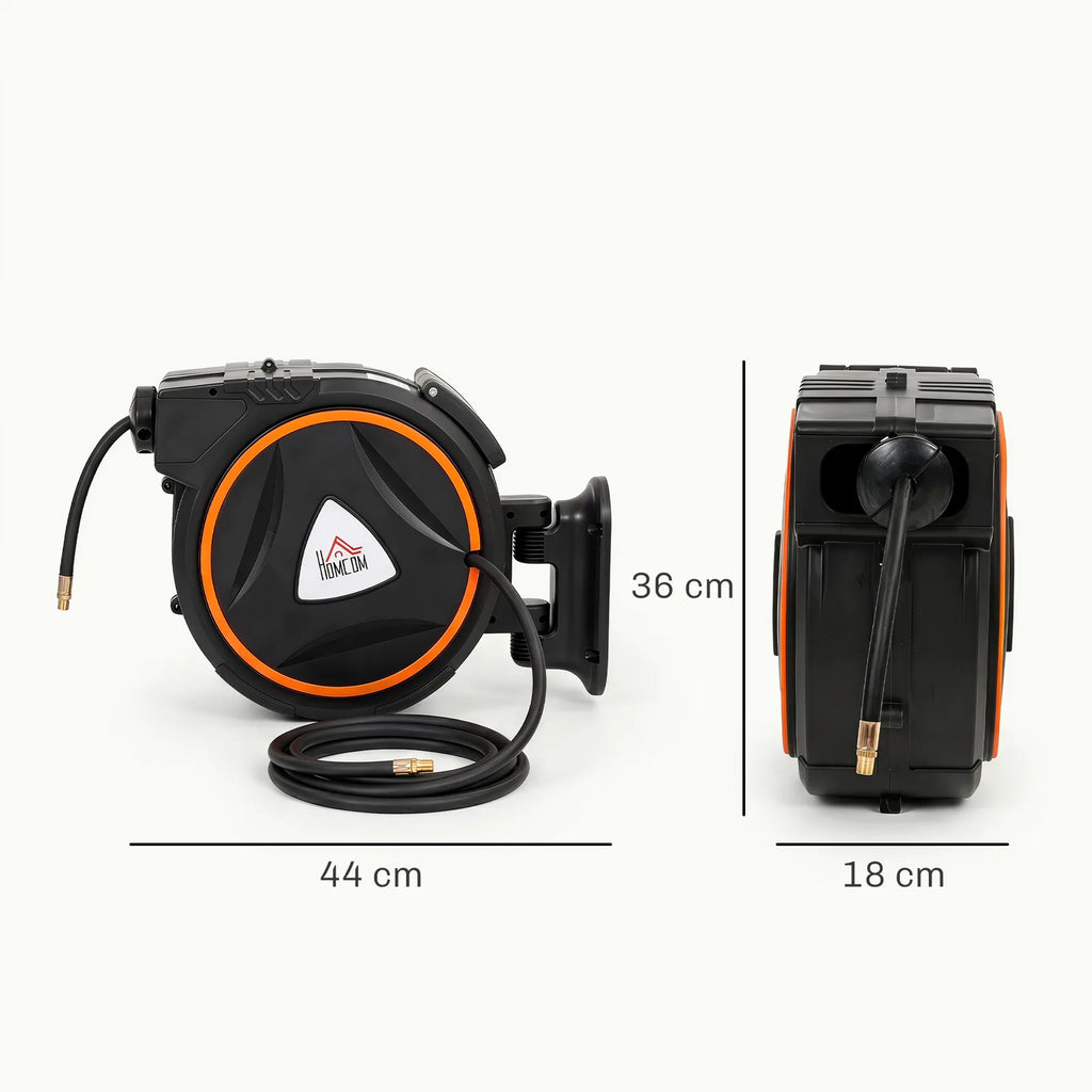 Auto Rewind Hose Reel, Retractable Air Hose Reel 15 m and 1.5 m, 150 Bar with 1/4" BSPT Connector, Black