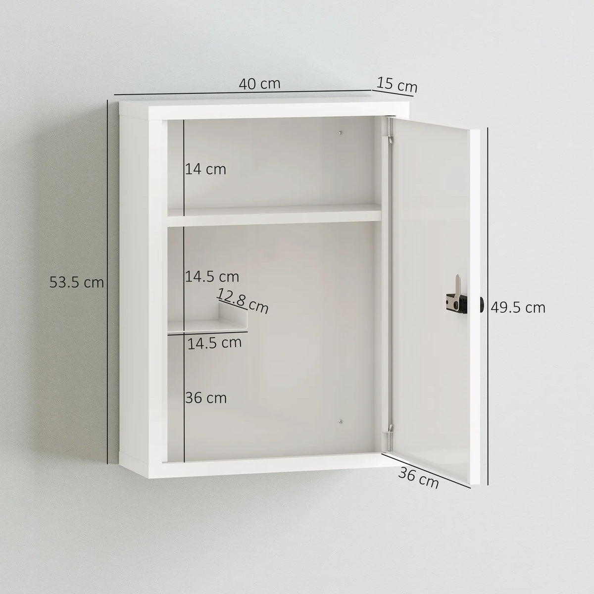 Wall Mount Medicine Cabinet, Bathroom Cabinet with Combination Lock, Door and Storage Shelves, White