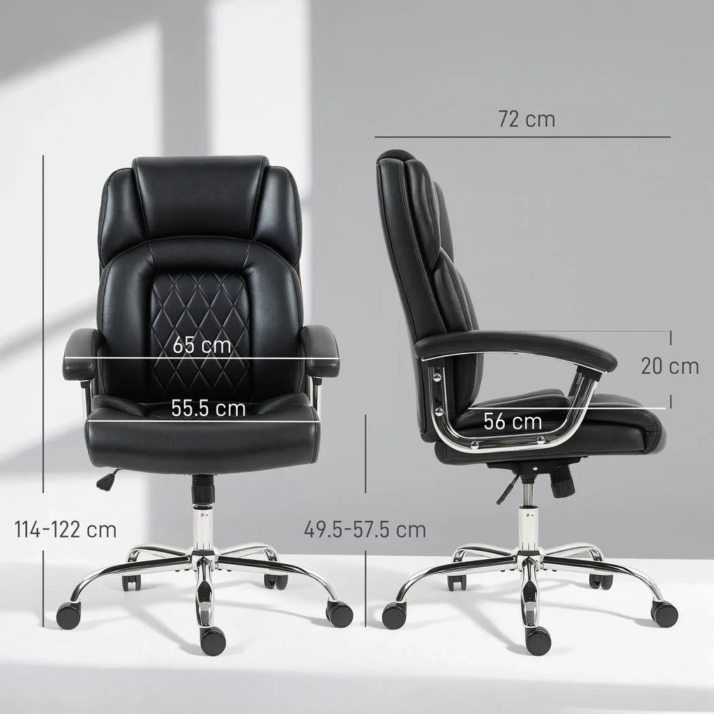 Big and Tall Office Chair 180kg with Spring Cushion, PU Leather - Black