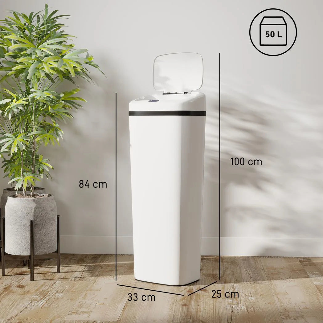 50L Stainless Steel Sensor Bin - White