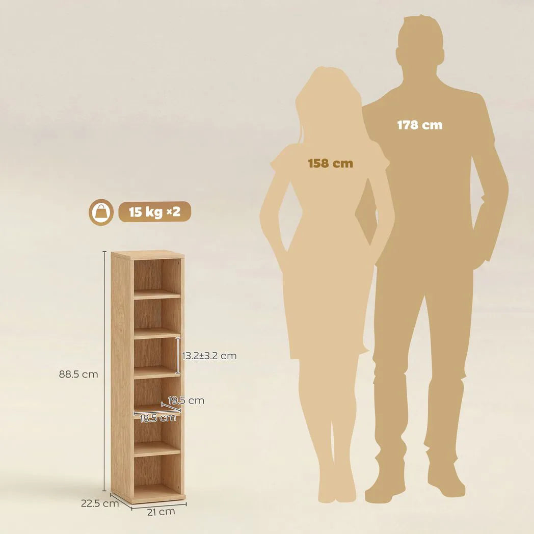 Set of 2 CD Media Display Shelf Unit Tower Rack with Adjustable Shelves, Natural