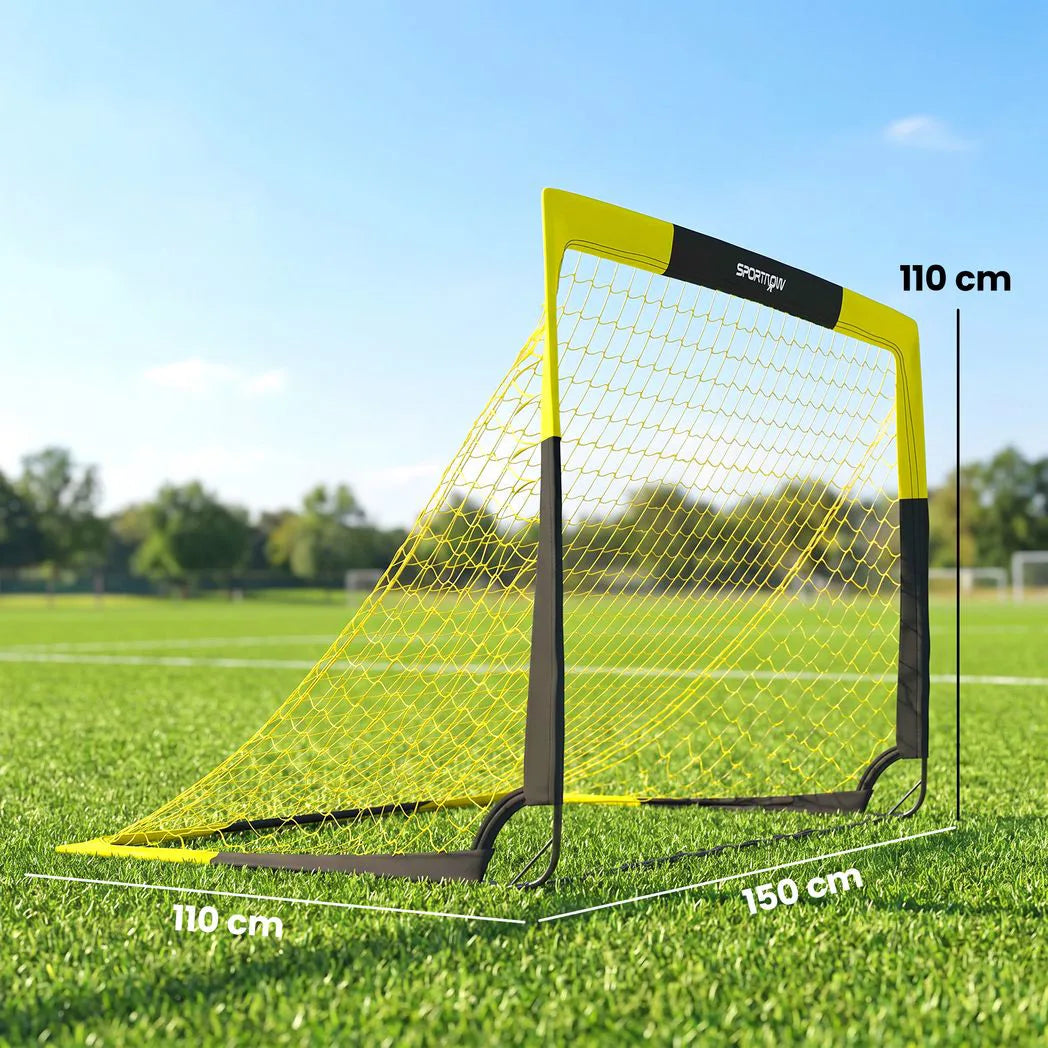 SPORTNOW Set of 2 Pop Up Football Goal, Portable Folding Football Net with Carry Bag, 8 U-Shaped Ground Stakes, Fibreglass Pole