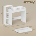 HOMCOM Desk with Storage, Computer Desk with 3 Open Shelves and Drawer, Workstation, Computer Table, White
