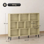 10-Cube Bookcase, 3-Tier Book Shelf with Solid Wood Legs, 140 cm Modern Bookshelf with Anti-Tip Kit, Oak