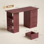 Computer Desk, Writing Table, PC Workstation with 3 Storage Shelves and Drawers, Handle, for Home Office, Walnut Brown