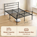 4ft6 Double Bed Frame with Headboard and Footboard, Metal Platform Bed Frame with 32 cm Underbed Storage, Black
