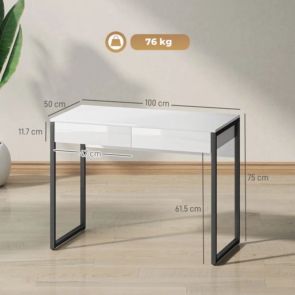 High Gloss Work Table, with Drawers - White