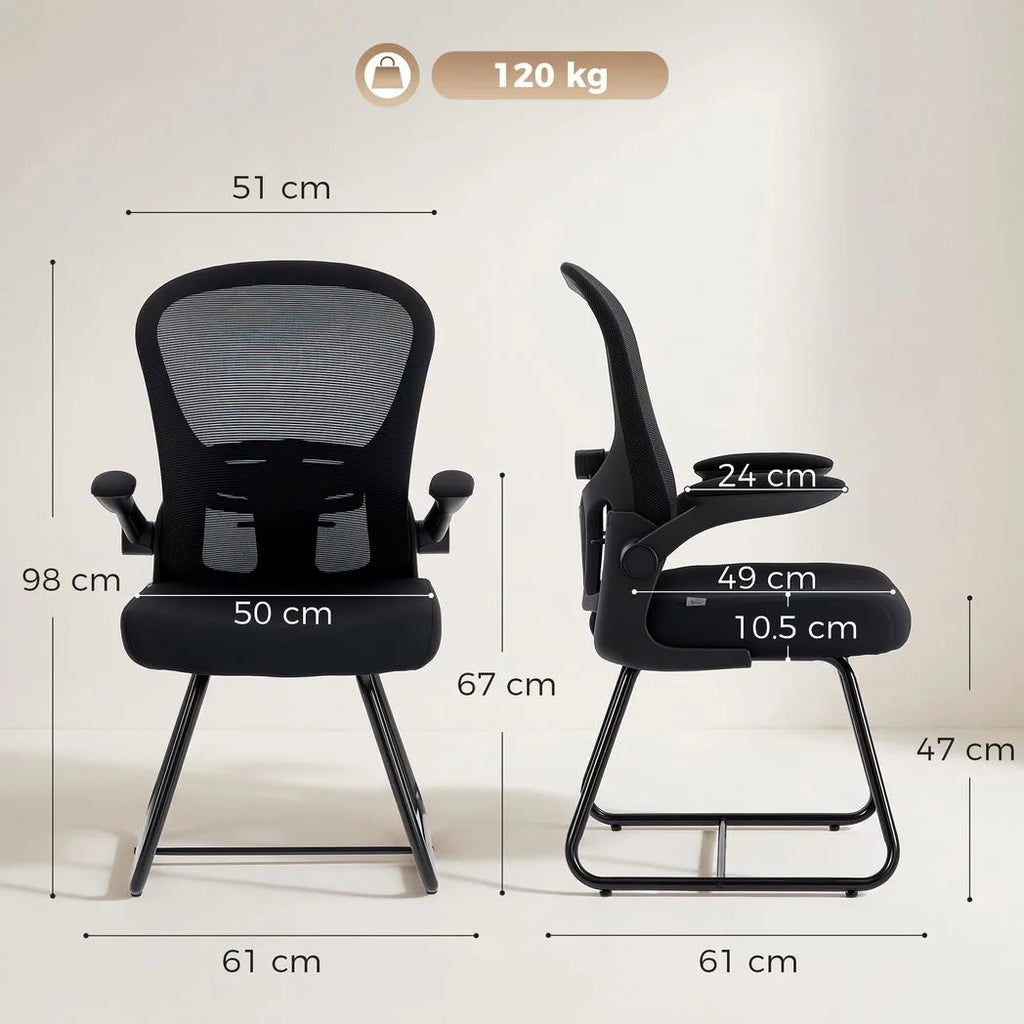 Reception Chair, Conference Meeting Office Chair with Flip-up Armrest, Mesh Backrest, Lumbar Support and Metal Base