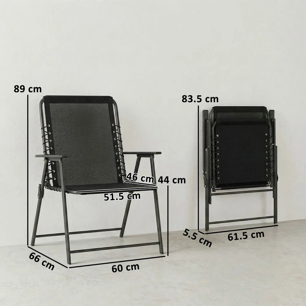 Outsunny Folding Garden Chairs Set of 2, Outdoor Dining Chairs with Wide Texteline Seat, High Back and Armrests, Black