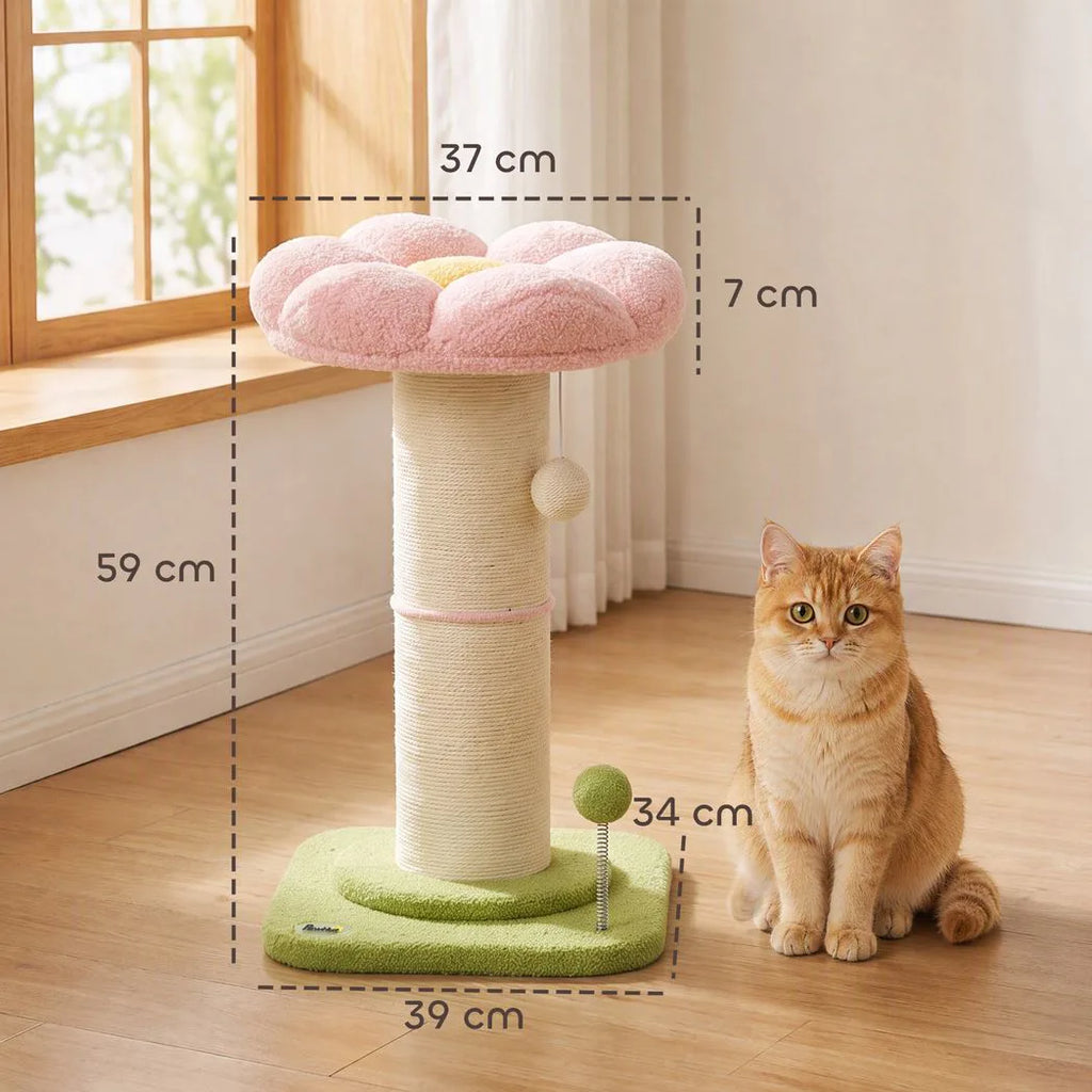 PawHut Cat Tree, Flower Cat Scratching Post with Thick Sisal Post, Dangling & Spring Balls, Bed, Kitty Activity Centre