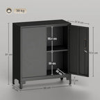 Lockable Metal Filing Cabinet, 2-Tier Storage Cupboard with Double Doors, Modern Office Organiser, Black