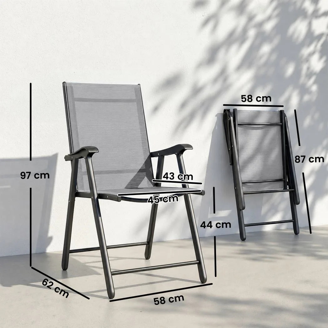 Outsunny Folding Garden Chairs Set of 4, Foldable Garden Dining Chairs with High Back, Armrests, Texteline Seat, Light Grey