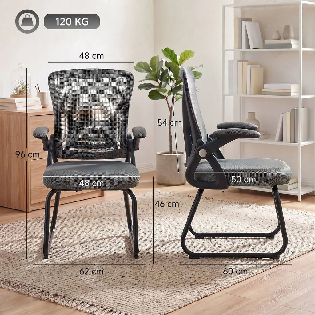 Office Chair, Ergonomic Desk Chair No Wheels with Mesh Backrest and Steel Legs for Home Conference Room, Dark Grey
